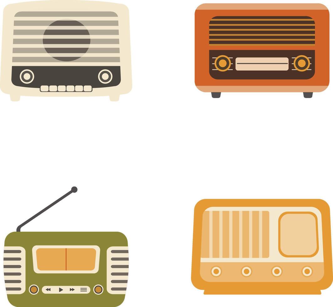 Old Radio Stereo Icon Set. Vintage Style. Isolated On White Background vector