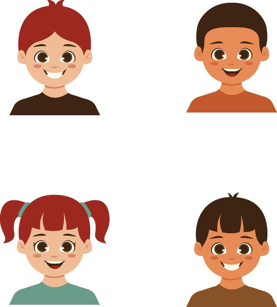 Set of Different Children Avatars. Flat Cartoon Style. vector