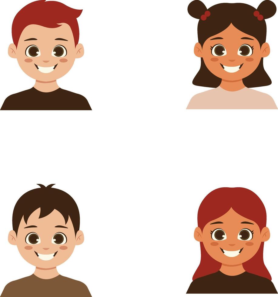 Set of Different Children Avatars. Flat Cartoon Style. vector