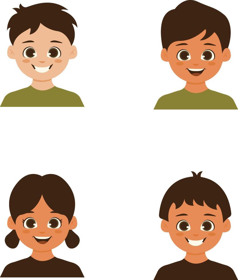 conjunto de diferente niños avatares. plano dibujos animados estilo. vector