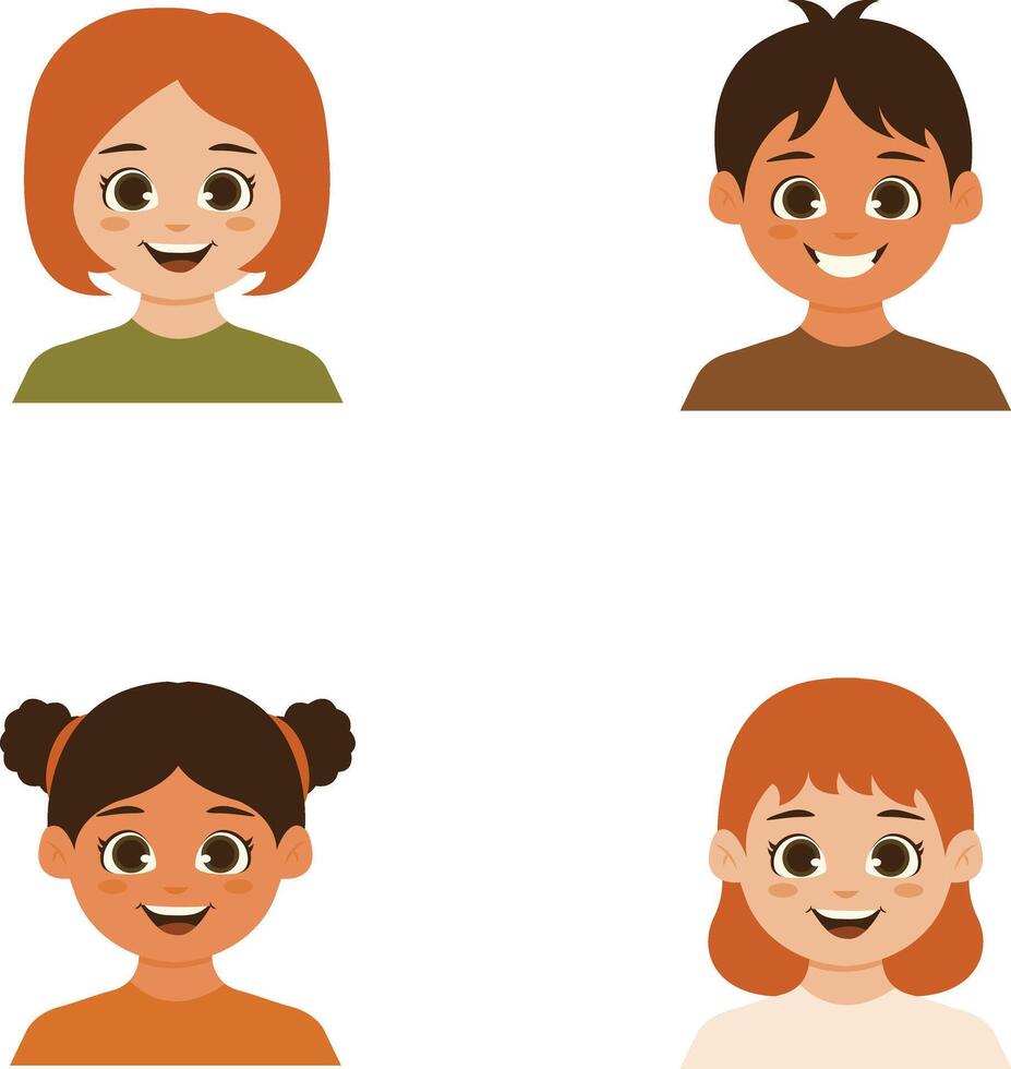 Set of Different Children Avatars. Flat Cartoon Style. vector