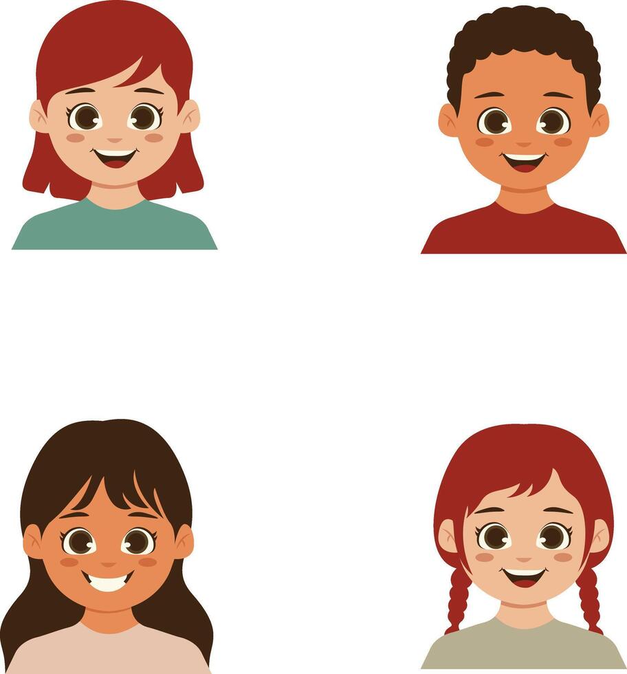 Set of Different Children Avatars. Flat Cartoon Style. vector