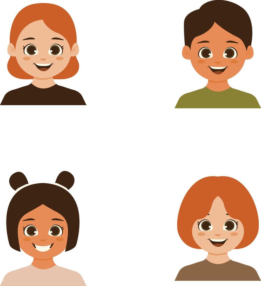 Set of Different Children Avatars. Flat Cartoon Style. vector