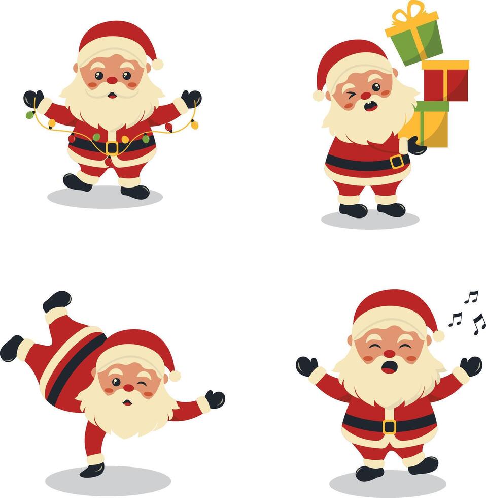 Christmas Santa Claus with Different Gesture. Cartoon Character Collection. Vector Illustration