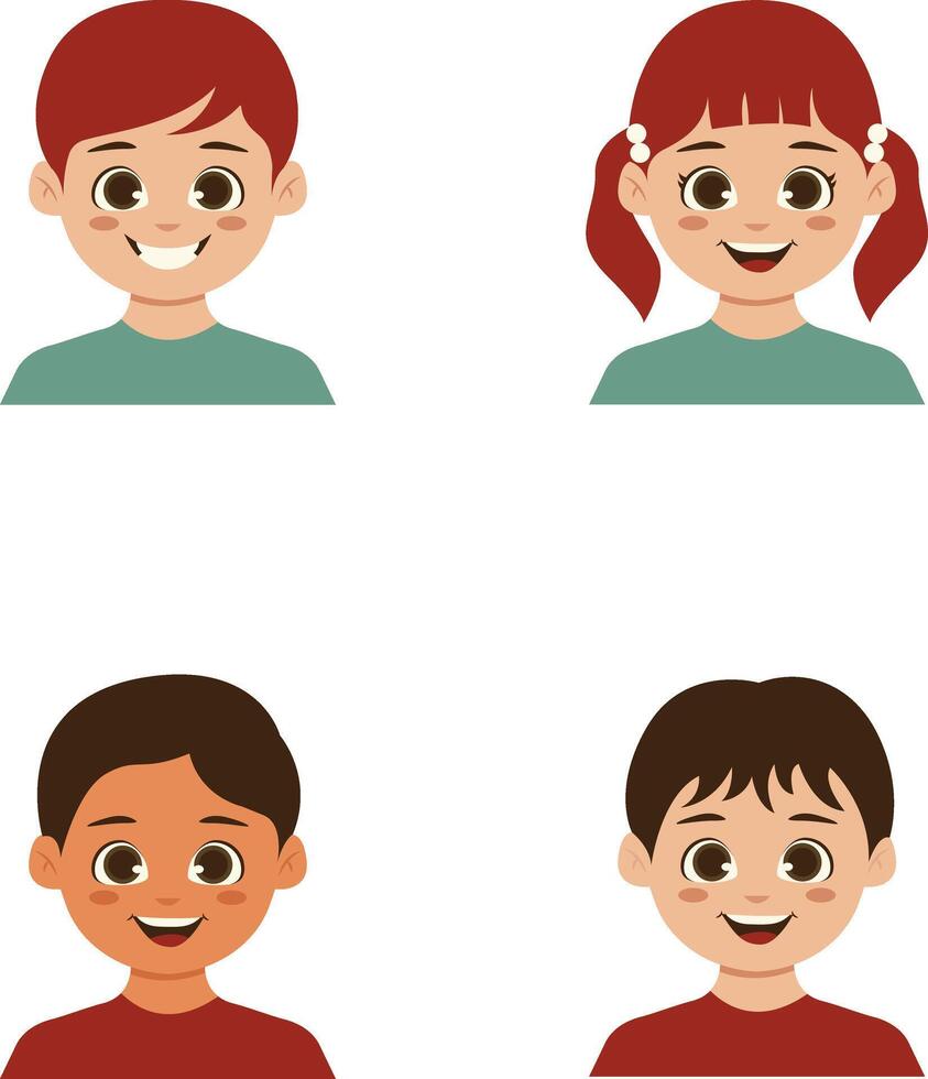 Set of Different Children Avatars. Flat Cartoon Style. vector