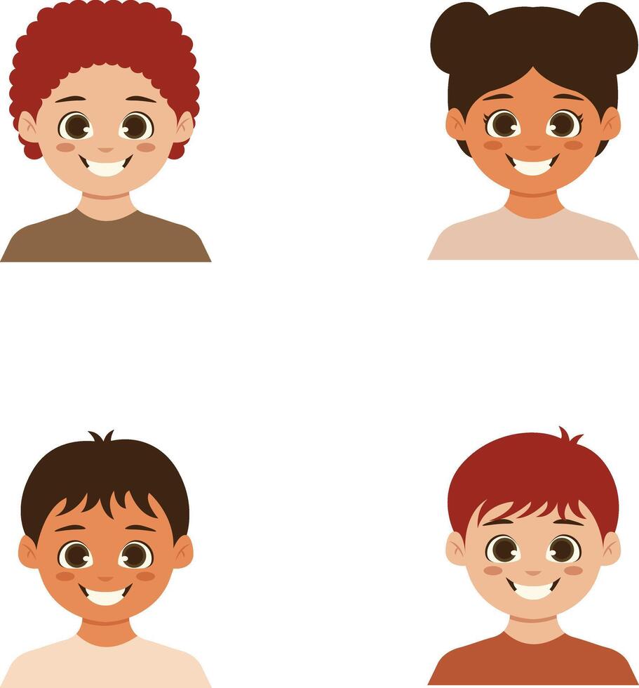 Set of Different Children Avatars. Flat Cartoon Style. vector