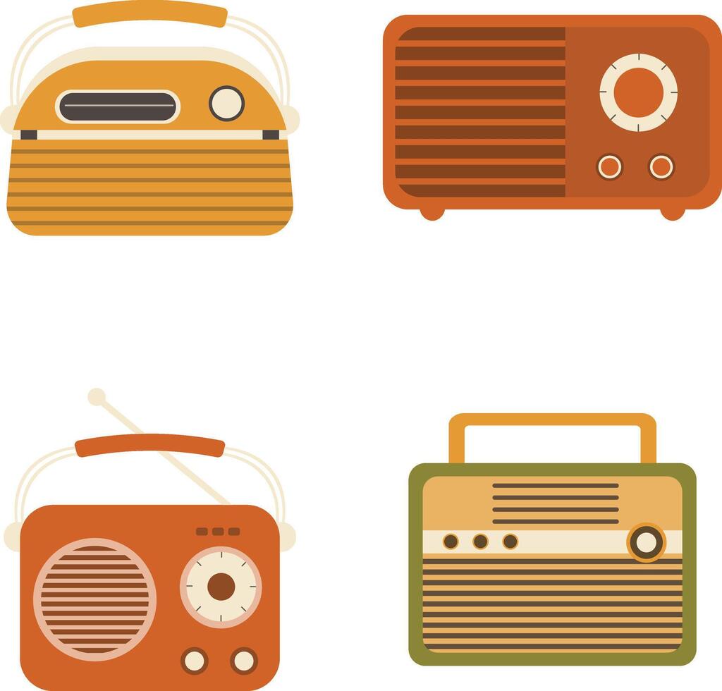 Old Radio Stereo Icon Set. Vintage Style. Isolated On White Background vector