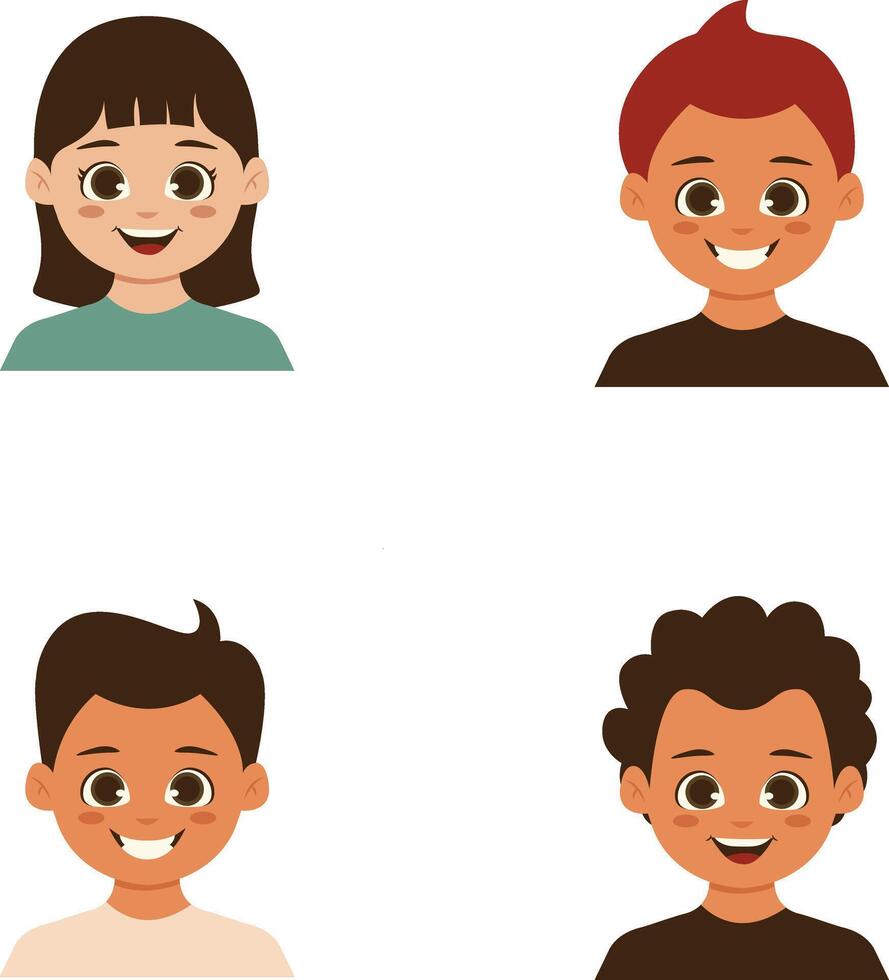 Set of Different Children Avatars. Flat Cartoon Style. vector