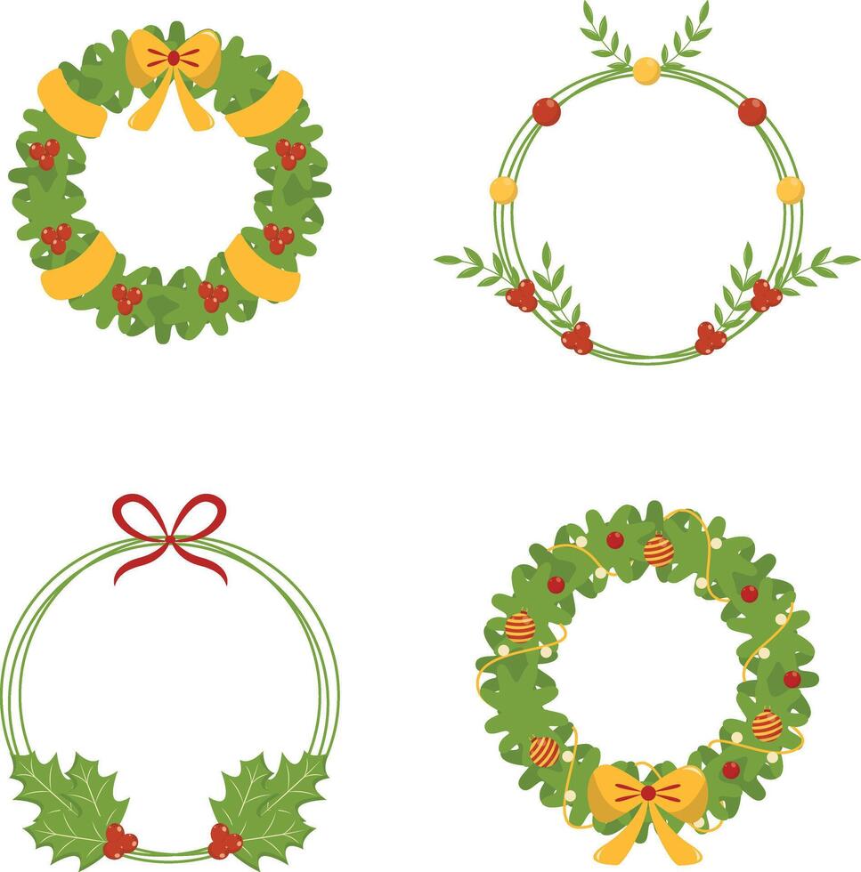 Christmas Wreath Ornament on White Background. Vector Illustration Set
