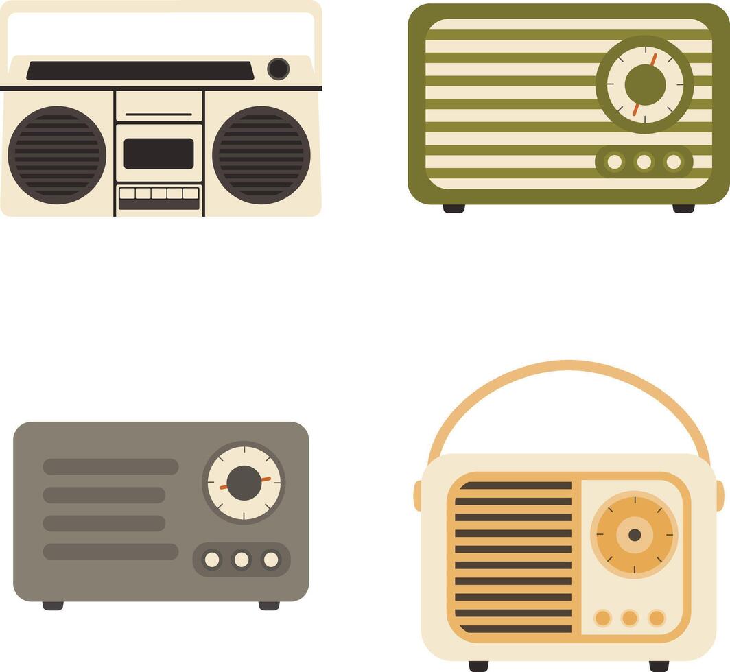 Old Radio Stereo Icon Set. Vintage Style. Isolated On White Background vector