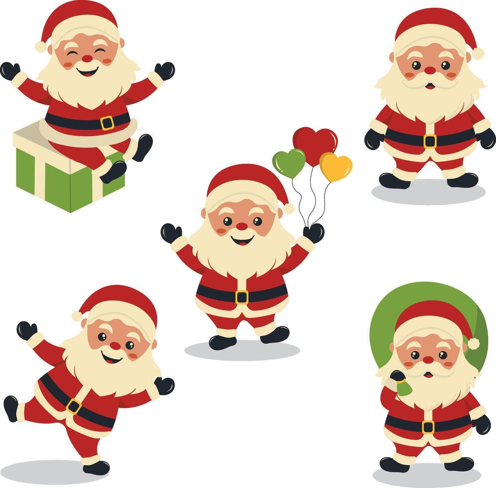 Navidad Papa Noel claus con diferente gesto. dibujos animados personaje recopilación. vector ilustración