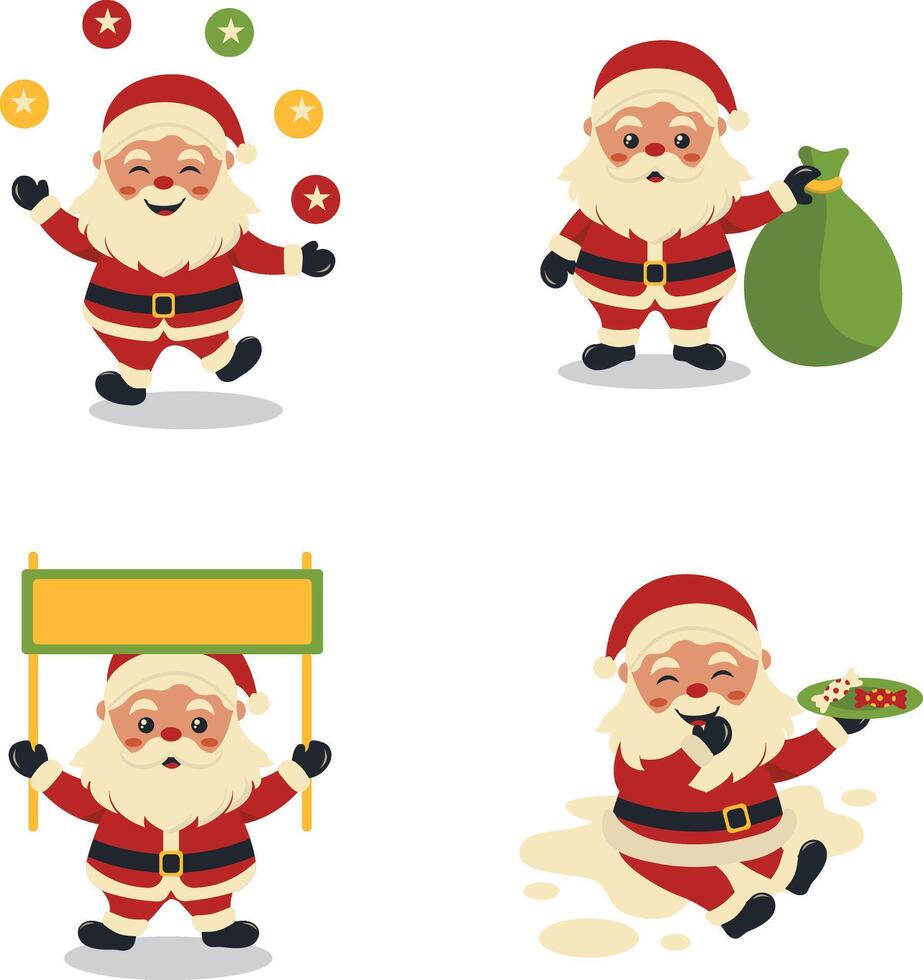 Christmas Santa Claus with Different Gesture. Cartoon Character Collection. Vector Illustration