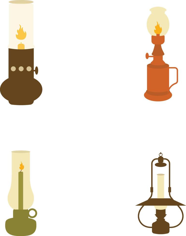 Set of Camping Lantern Lamp Illustration. Vintage Cartoon Design. vector