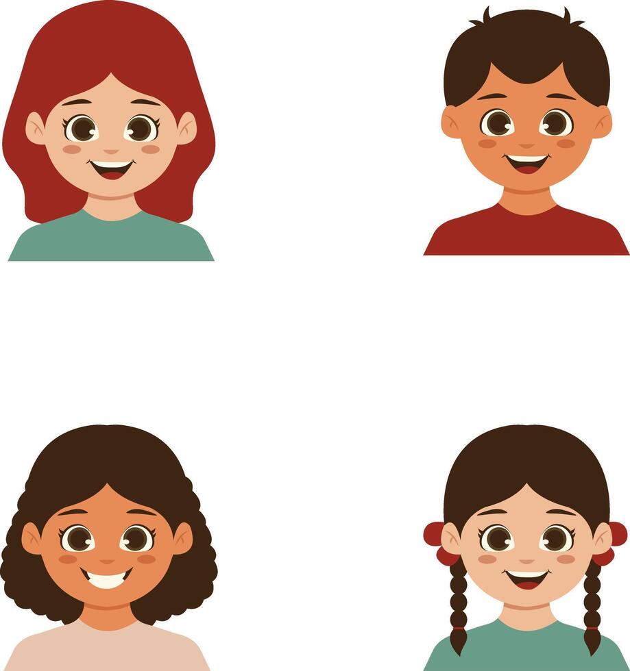Set of Different Children Avatars. Flat Cartoon Style. vector
