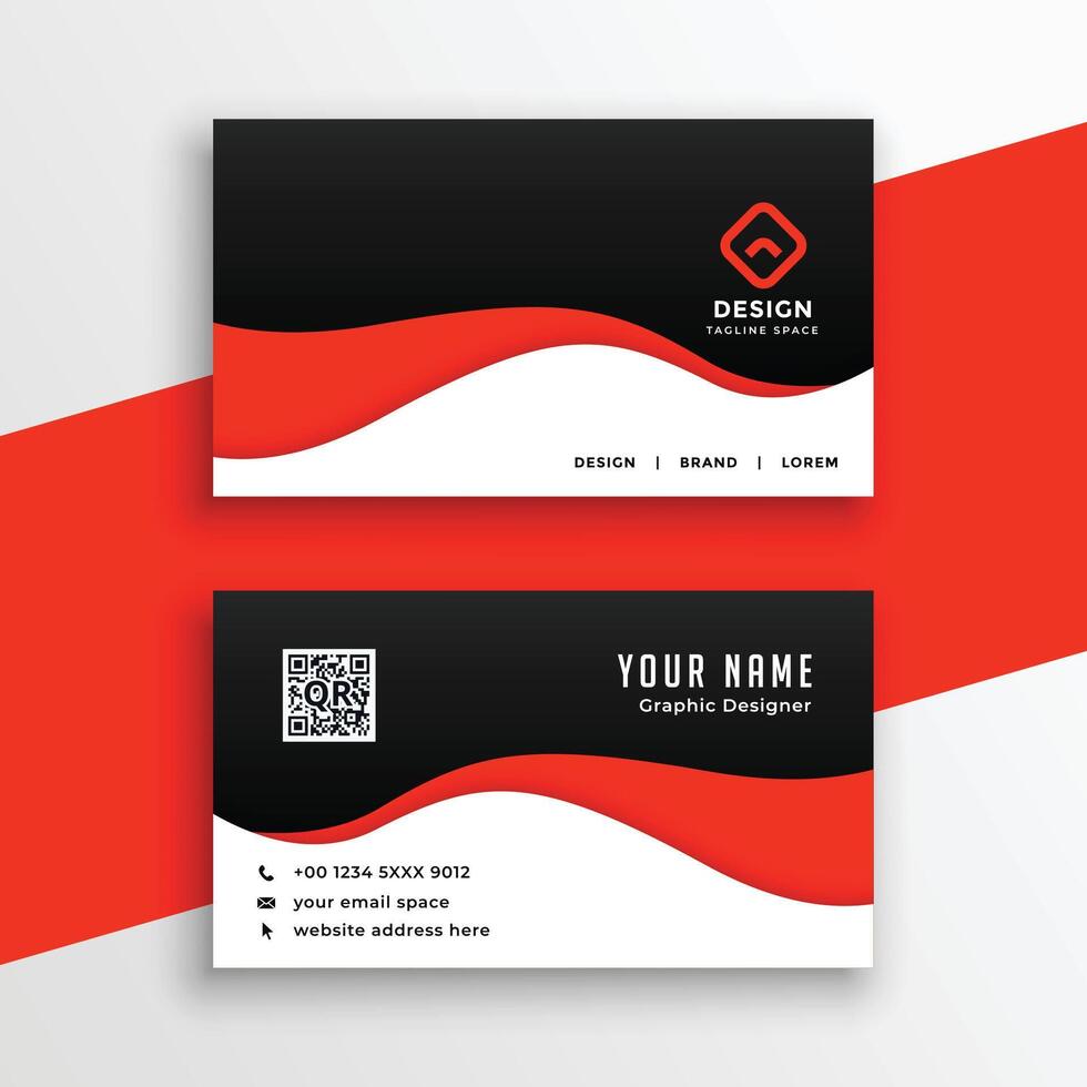 rojo negro ola estilo moderno negocio tarjeta diseño vector