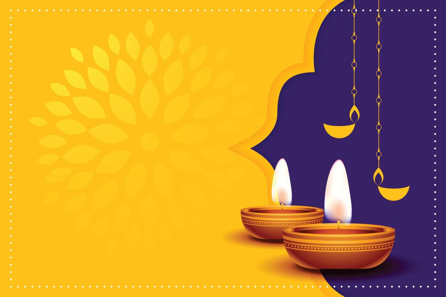 happy diwali greeting card with lamp design in floral background vector