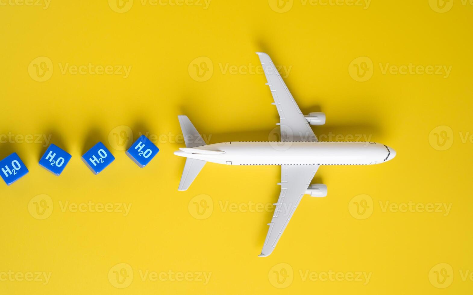 A hydrogen powered airline plane produces water vapor. Environmentally friendly aviation. Produce minimal emissions, significantly reducing the airplanes environmental impact. Future air travel photo