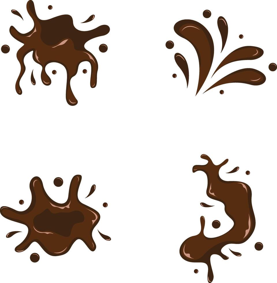 Chocolate Splash With Different Shapes and Design. Isolated On White Background. Vector Illustration Set.