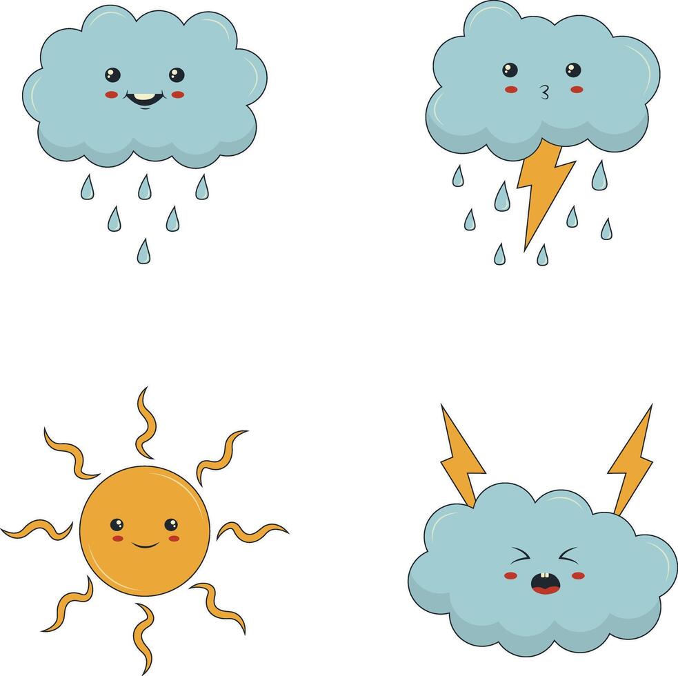 Kawaii Weather Character with Cute Flat Cartoon Design. Vector Illustration.