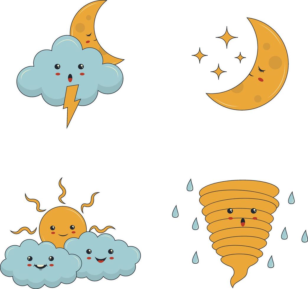 Kawaii Weather Character with Cute Flat Cartoon Design. Vector Illustration.
