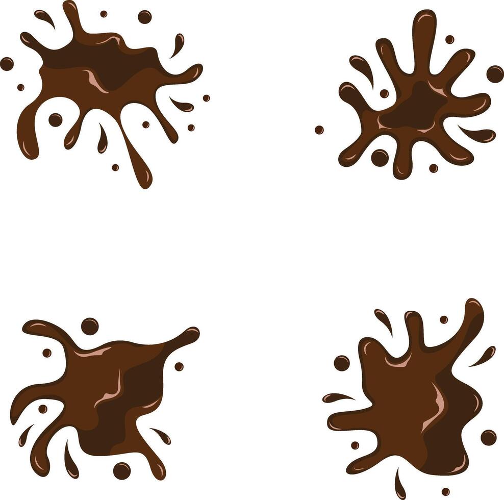 Chocolate Splash With Different Shapes and Design. Isolated On White Background. Vector Illustration Set.