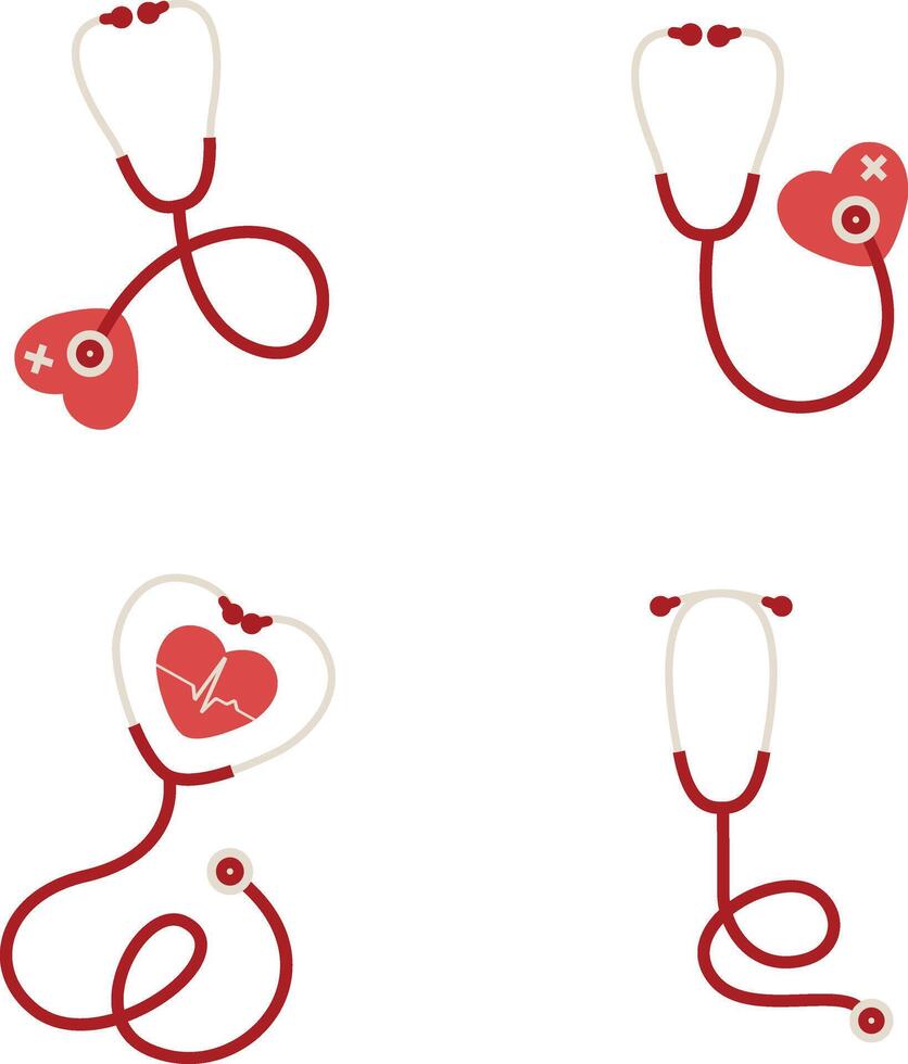 Stethoscope Medical Icon Collection. Isolated On White Background vector