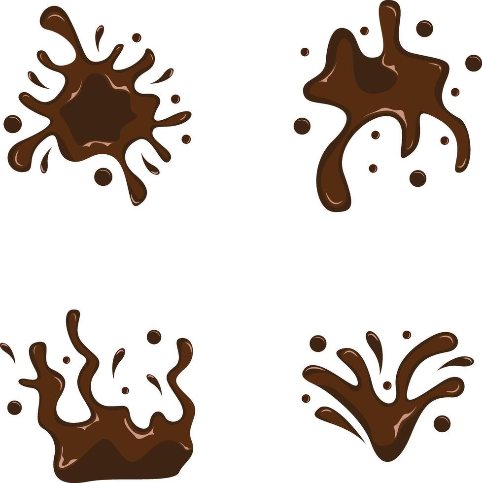 Chocolate Splash With Different Shapes and Design. Isolated On White Background. Vector Illustration Set.