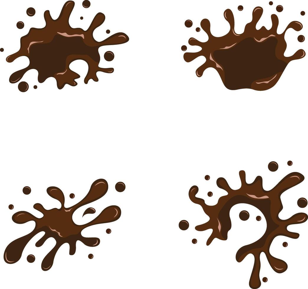 Chocolate Splash With Different Shapes and Design. Isolated On White Background. Vector Illustration Set.