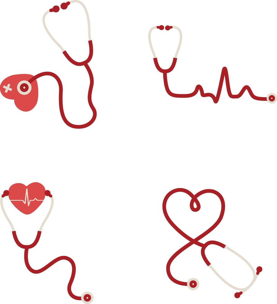 Stethoscope Medical Icon Collection. Isolated On White Background vector
