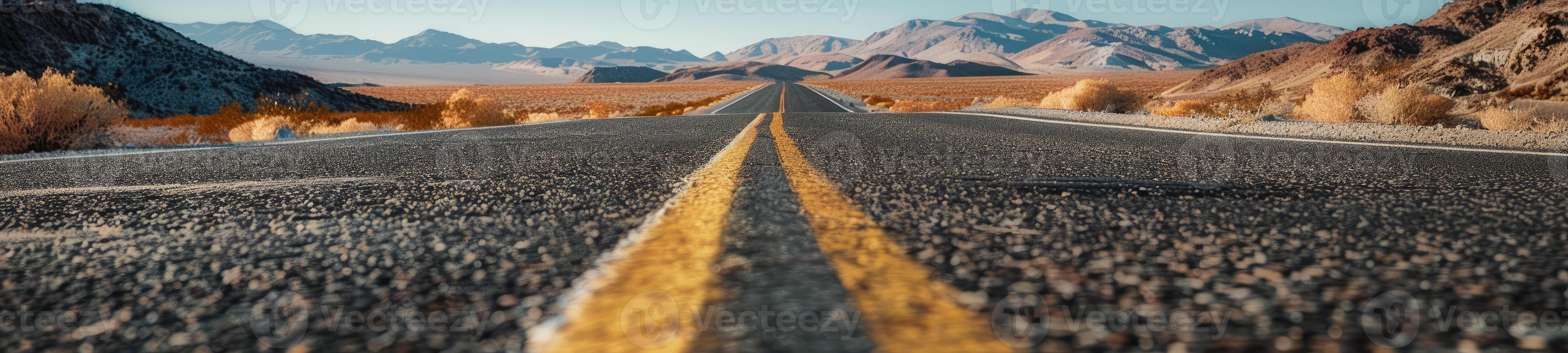 AI generated Road in the desert, yellow traffic line photo