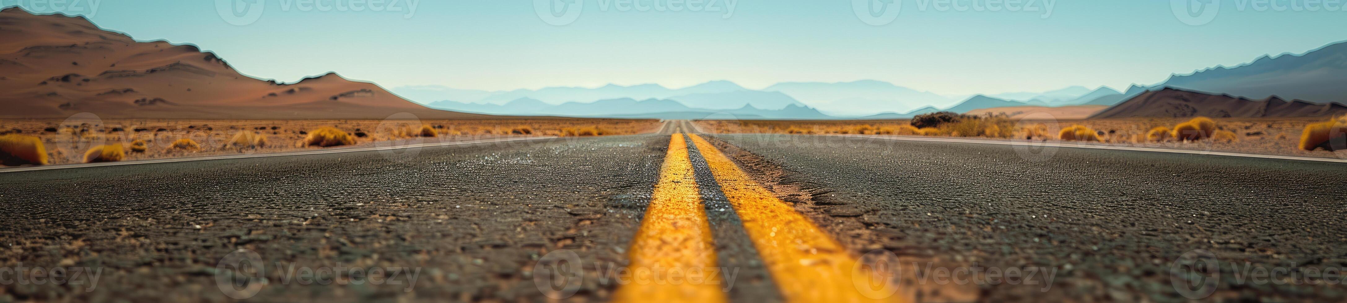 AI generated Road in the desert, yellow traffic line photo