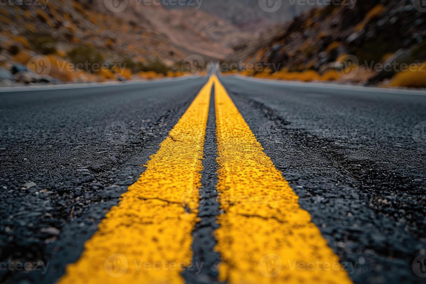 AI generated Road in the desert, yellow traffic line photo