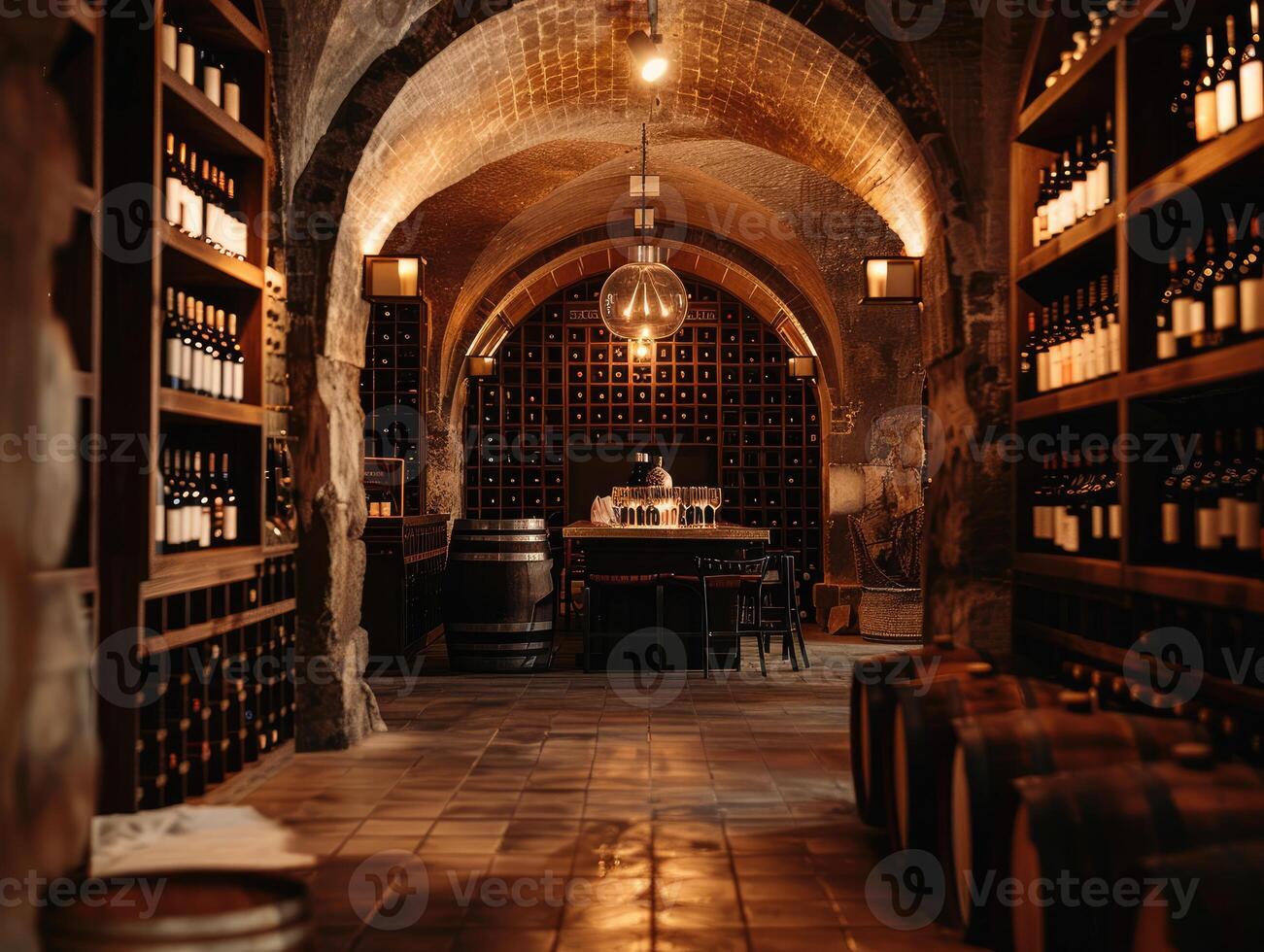 AI generated Luxury wine cellar degustation photo