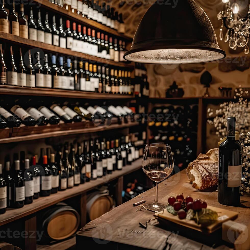 AI generated Luxury wine cellar degustation photo