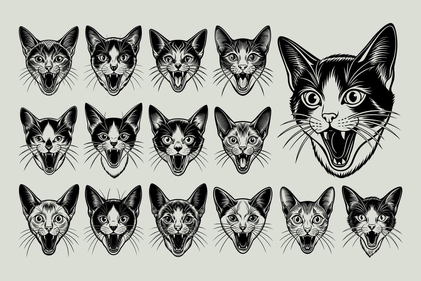 AI generated Illustration of meowing colorpoint shorthair cat head design set vector