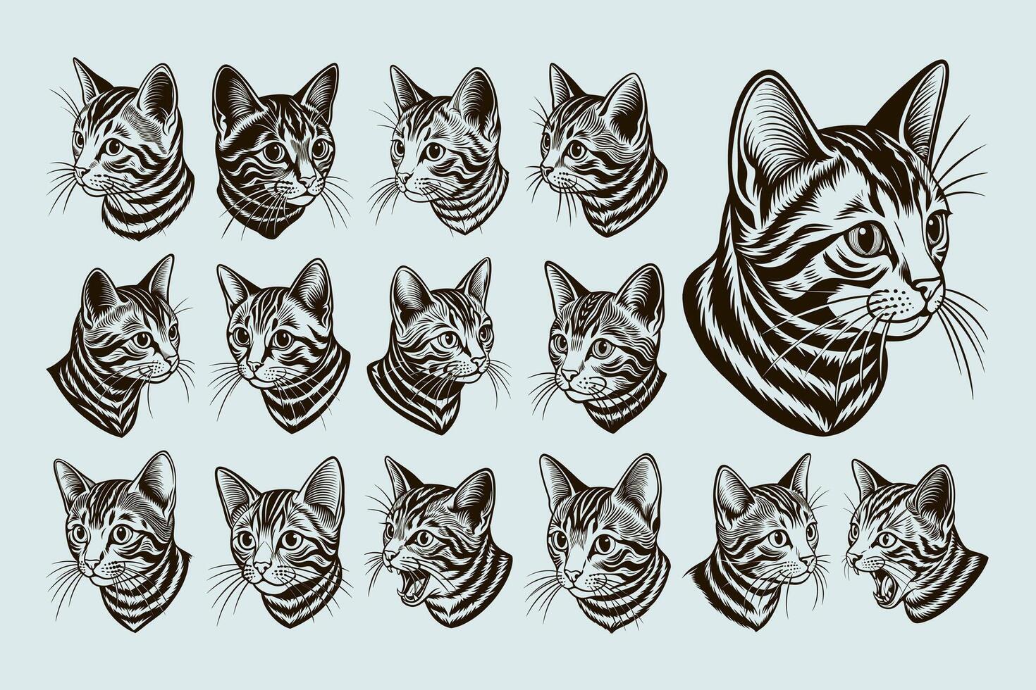 AI generated Flat engraving american shorthair cat head in side view design vector set