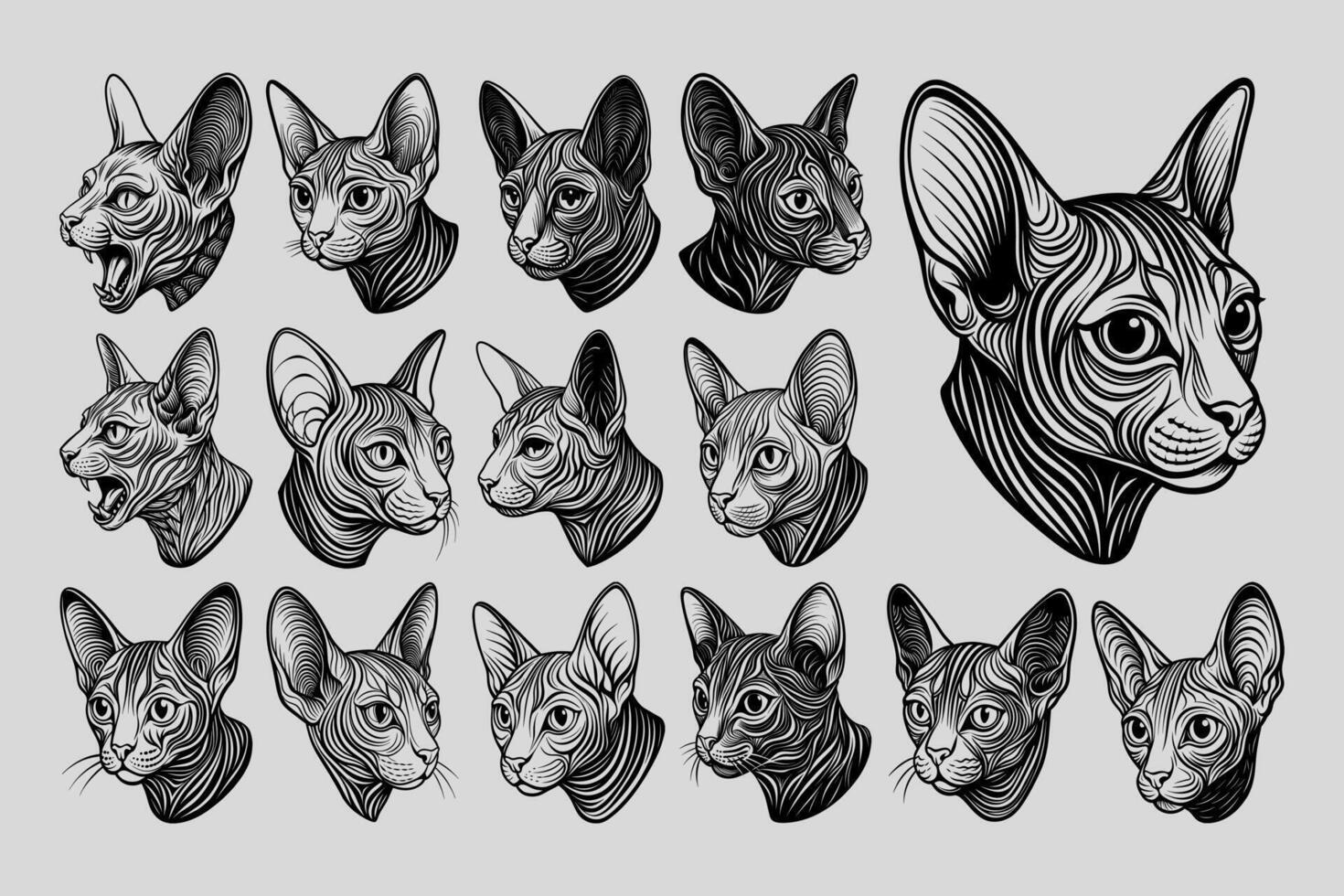 AI generated Collection of side view sphynx cat head illustration design vector