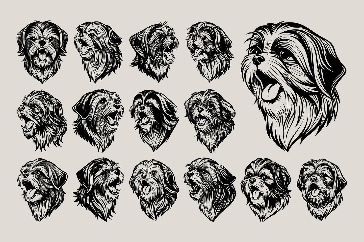 AI generated Side view of Shih Tzu dog head illustration design bundle vector