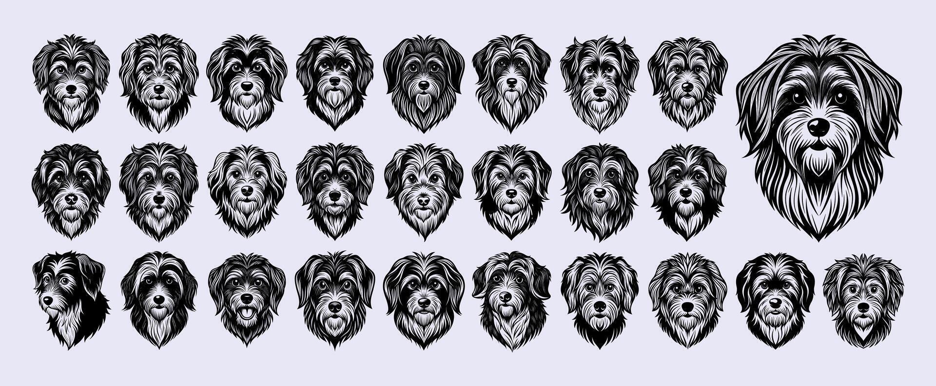 AI generated Front view hand drawn havanese dog head illustration design set vector