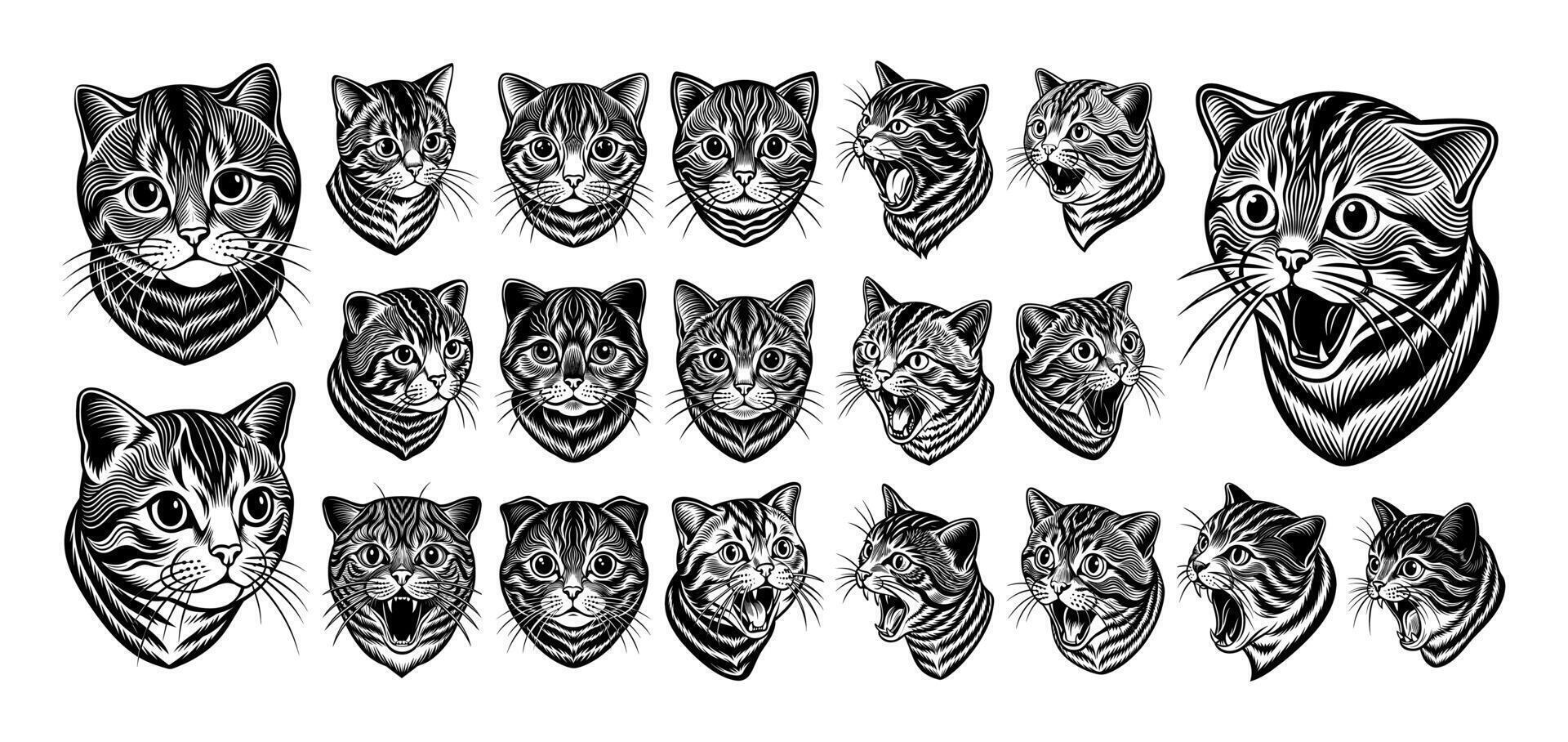 AI generated Cute kawaii scottish fold cat head silhouette design set vector