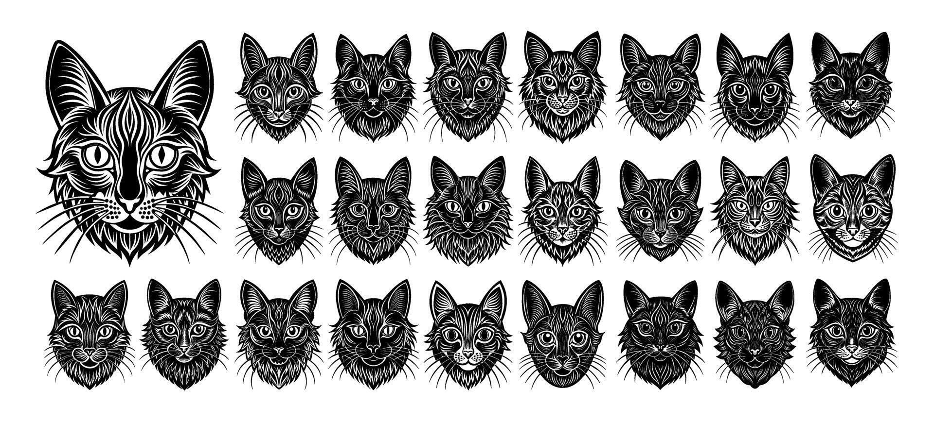 AI generated Silhouette of flat cat head design vector bundle