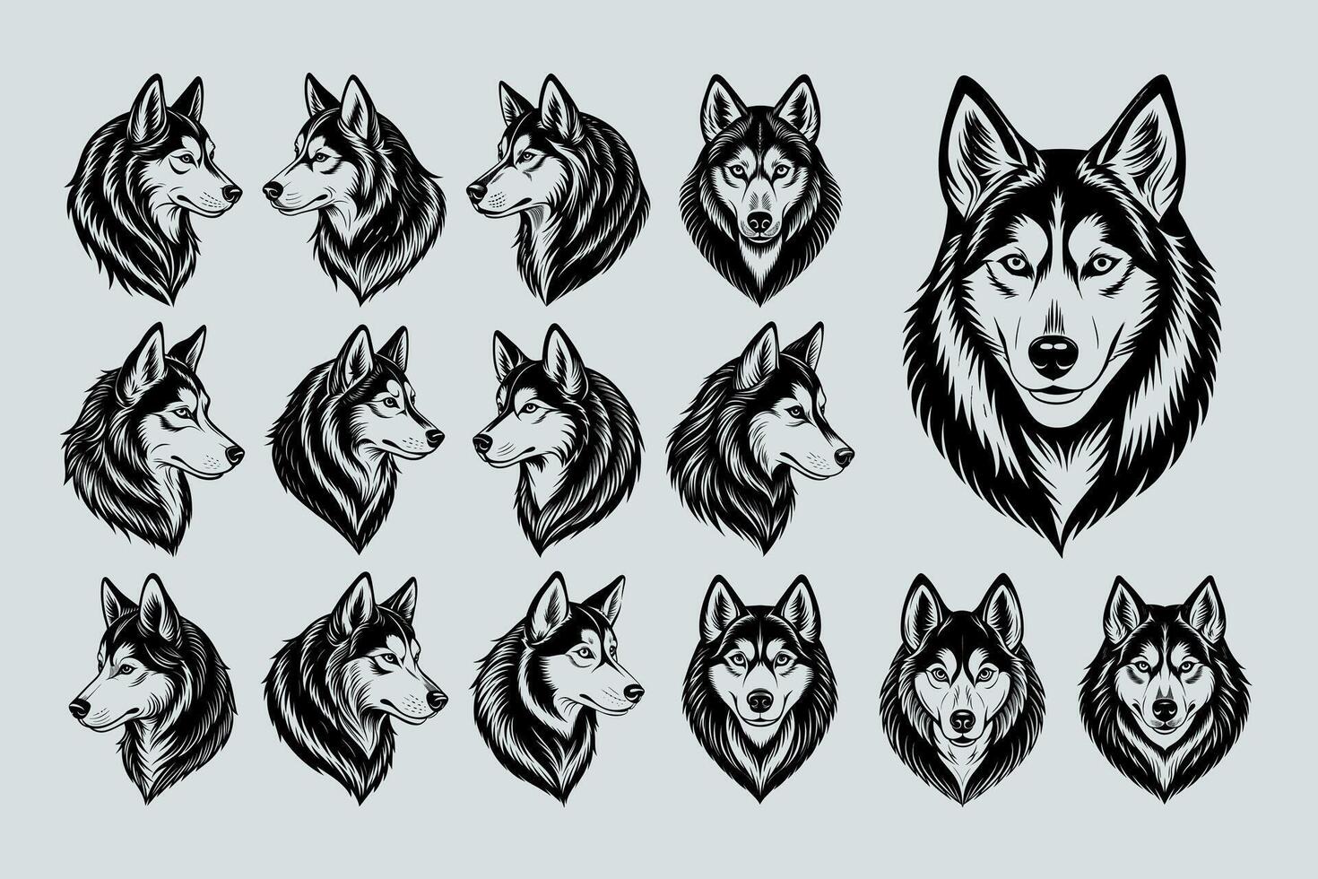 AI generated Siberian husky dog face illustration design set vector