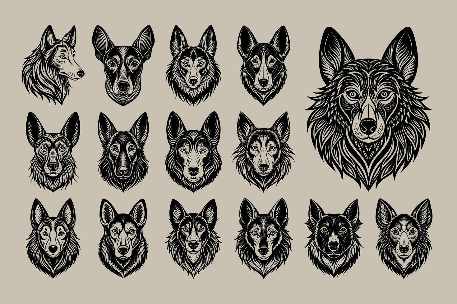 AI generated Hand drawn Sarabi dog head illustration design set vector