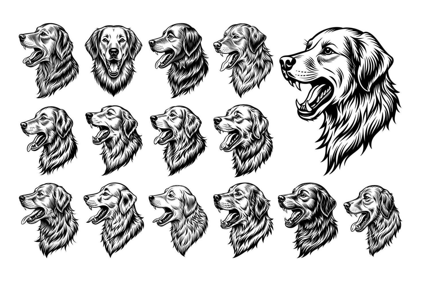 AI generated Hand drawn side view golden retriever dog sticker design vector set