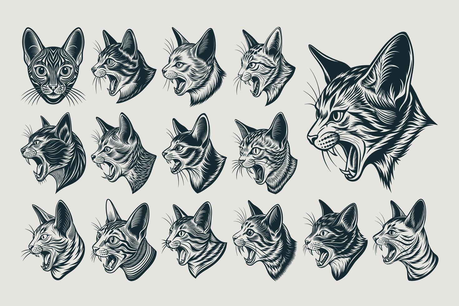 AI generated Collection of side view singapura cat head illustration design vector