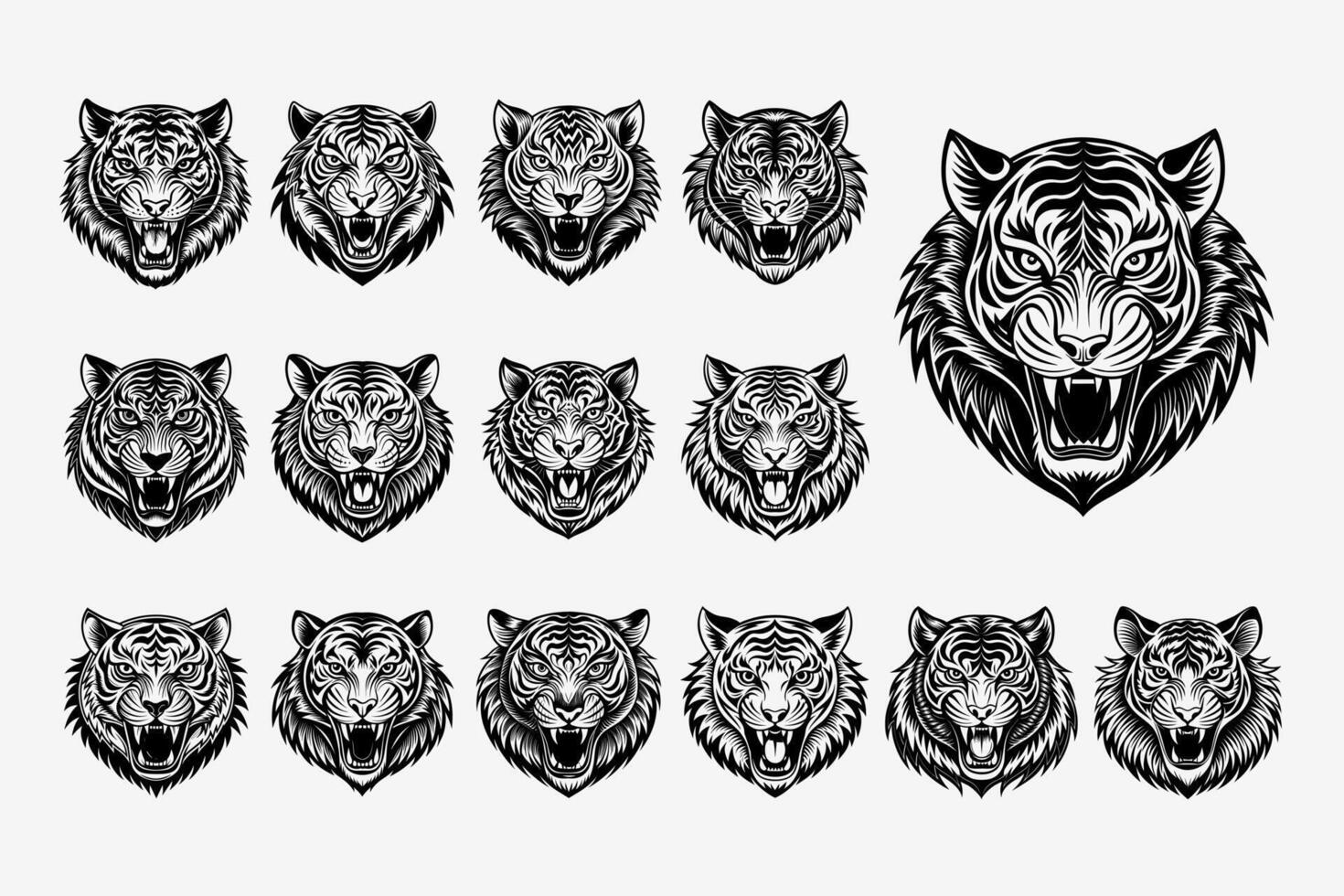 AI generated Different face of tiger illustration design set vector