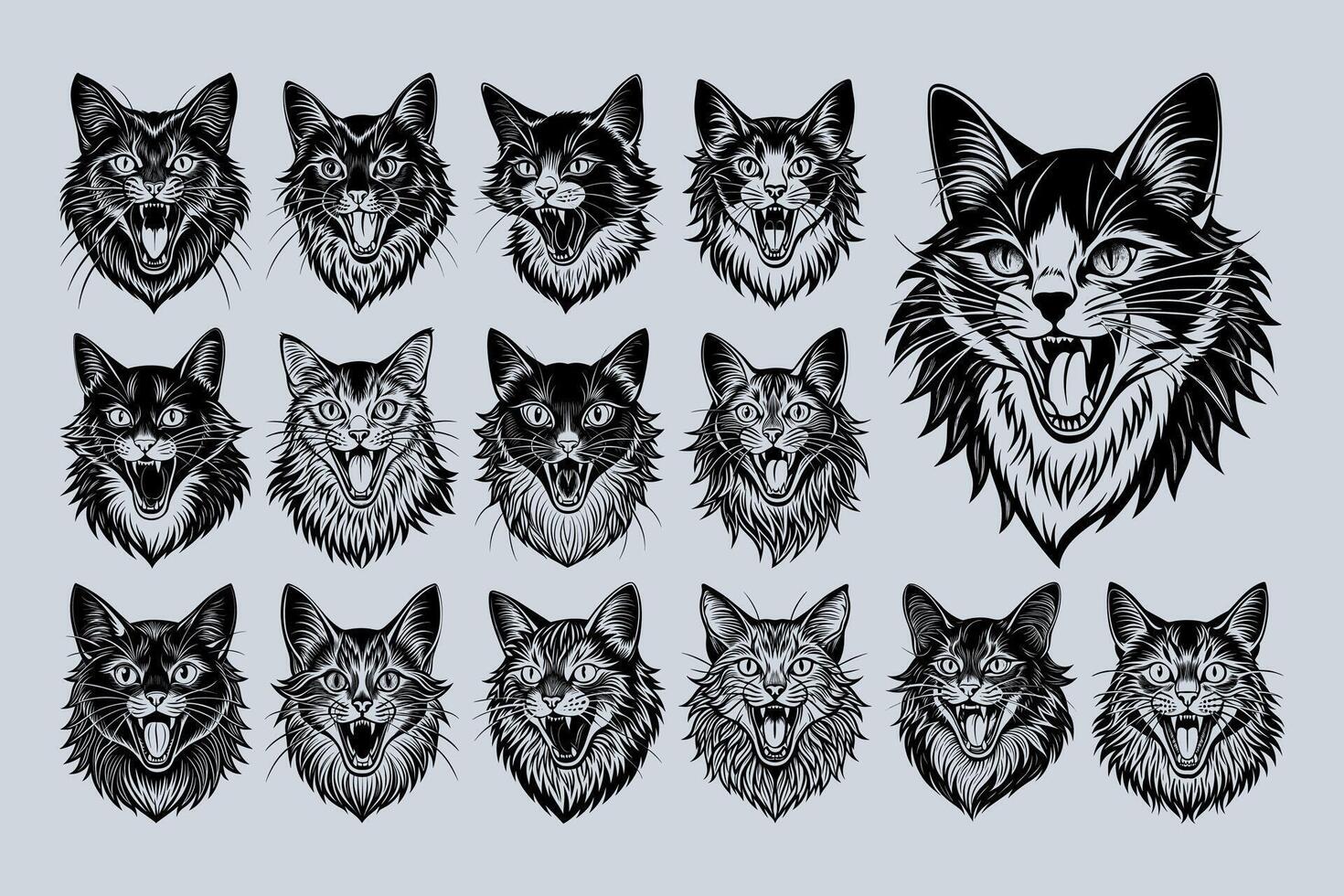 AI generated Set of meowing turkish angora cat head illustration design vector