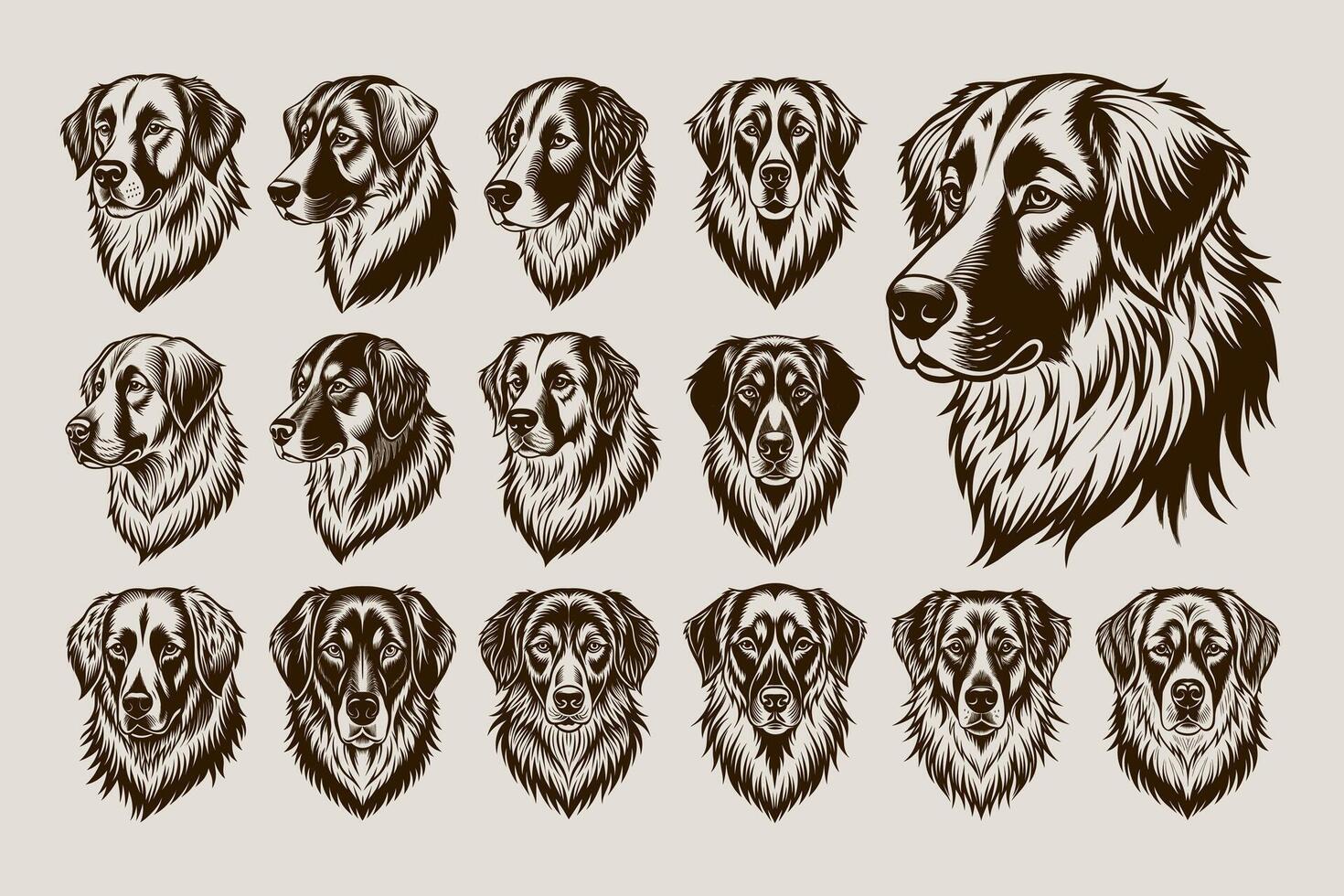 AI generated Collection of anatolian shepherd dog head tshirt design vector
