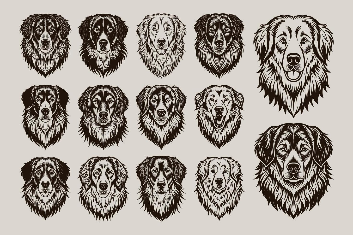 AI generated Front view of great pyrenees dog face illustration design set vector