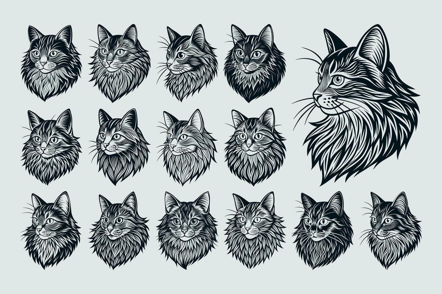 AI generated Adorable siberian cat head in side view design template set vector